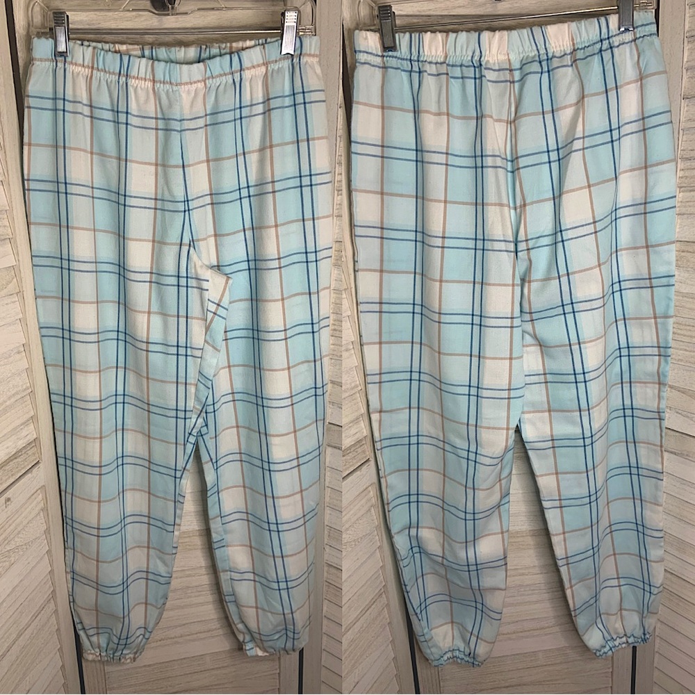 Sugar and Jade Girls Light Blue Plaid Flannel Cuffed Pajama Pants Like New